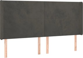 vidaXL Tăblie de pat cu aripioare gri închis 203x16x118/128 cm catifea