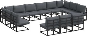 vidaXL Set de canapele pentru grădină cu pernă 13 pcs Negru Aluminiu
