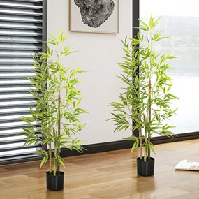 HOMCOM Set Plante Bambus Artificiale cu 3 Trunchiuri cu Ghiveci, Plante Artificiale din PP și Metal, 15x15x120 cm, Verde | Aosom Romania