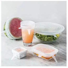 Set 6 capace din silicon Kinghoff KH 1902, -40 pana la 230°C, Etanse, Reutilizabile, Universale, Transparent