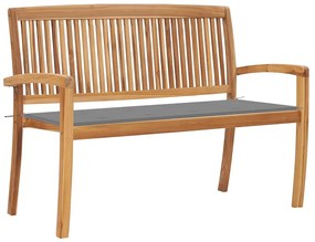 vidaXL Bancă de grădină stivuibilă cu pernă, 128,5 cm, lemn masiv tec