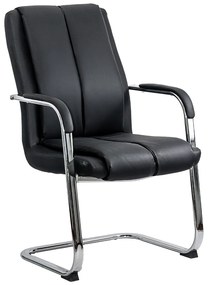 Scaun vizitator negru OFF 8117 din piele ecologică și cadru cromat tip sanie