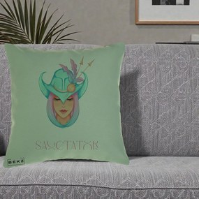 Perna Personalizata Zodiac Sagetator Cowgirl, 40x40 cm, Verde, Husa Detasabila, Perna Inclusa, BEKZ®