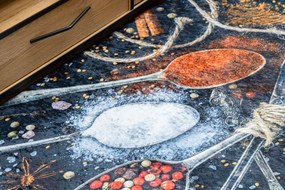 ANDRE 9002 covor lavabil linguri, condimente bucatarie, anti-alunecare - albastre / teracotă