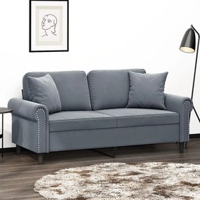 vidaXL Canapea cu 2 locuri cu pernuțe, gri închis, 140 cm, catifea