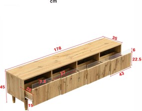 Set mobilier LED modern, comodă TV cu 4 uși &amp; masă de cafea cu 2 sertare, 178x35x45+110x50x40 cm, Culoare naturală