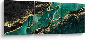 Tablou - Marmorat, petrol-auriu (cu ceas) (90x30 cm)