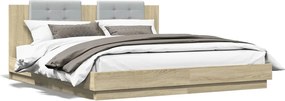 vidaXL Cadru de pat cu tăblie stejar sonoma 200x200 cm lemn prelucrat