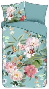 Lenjerie de pat albastră din bumbac satinat pentru pat de o persoană, extinsă 140x220 cm Fungi – Descanso