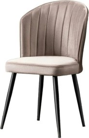 Set 2 scaune RUBI, gri deschis/negru, stofa catifelata/metal, 52x42x85