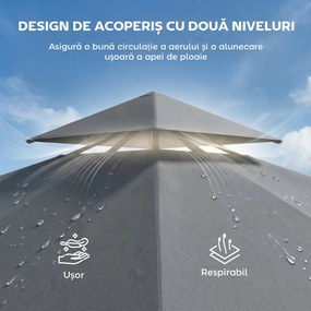 Outsunny Foișor de Grădină 3.2x3.2 m cu Acoperiș Extensibil, Foișor de Exterior cu Acoperiș Dublu Ventilat, Găuri de Drenaj, Cadru Metalic, pentru Grădină, Balcon, Petreceri, Terasă, UV30+, Gri Închis | Aosom Romania