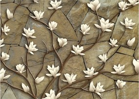 Tablou - Magnolii albe pe zidărie de piatră (70x50 cm)