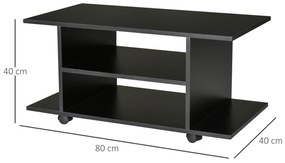 Mobilier Pentru Tv in Lemn cu Roti HOMCOM, Negru,40x40x80cm| Aosom RO