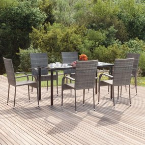 vidaXL Set mobilier de grădină, 7 piese, gri, poliratan