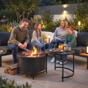 Outsunny Focar 66 x 63 x 41 cm Rotund loc de foc cu grătar, cârlig, capac, suport Negru | Aosom Romania