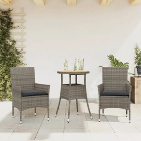 3278731 vidaXL Set mobilier grădină cu perne 3 piese gri poliratan/lemn acacia