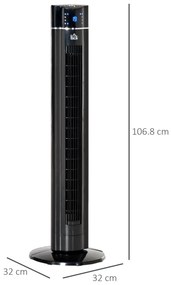 HOMCOM Ventilator Coloană Ionizator cu 3 Viteze, 3 Moduri și Temporizator 8h, Ventilator Podea ABS, Ø32x106.8 cm, Negru