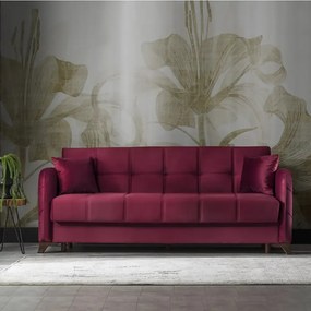 Canapea extensibila cu lada de depozitare living 215x85x90 cm – stofă, roz bordo (trandafiriu)– Roza