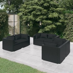 Set mobilier de gradina cu perne, 6 piese, negru, poliratan Negru, 6x colt, 1