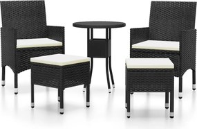 vidaXL Set mobilier de grădină, 5 piese, negru, poliratan