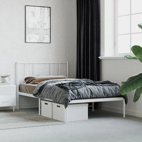 352522 vidaXL Cadru pat metalic cu tăblie, alb, 90x200 cm