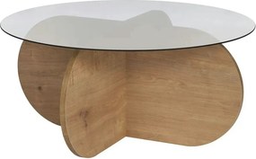 Masuta cafea AERIS, stejar/fumuriu, PAL/sticla, 75x75x35 cm