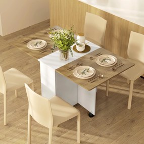 HOMCOM Masă Extensibilă pentru 6 Persoane, Masă Pliabilă cu Roți, 2 Sertare și Dulapior, 140x76x74 cm, Alb | Aosom Romania