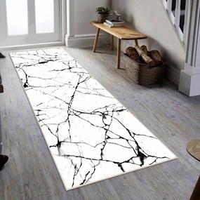 COVOR ANTIDERAPANT BERENICE, DREPTUNGHIULAR, 80X200 CM, ABSTRACT, ALB, NEGRU, 60% BUMBAC
