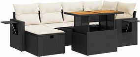 vidaXL Set mobilier grădină perne 8 piese negru, poliratan/lemn acacia