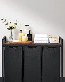 Coș de rufe cu poliță BERGEN, 3x38l, negru/maro SongmicsHome