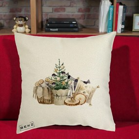 Perna Decorativa Colt Cozy de Craciun Boho, 40x40 cm, Ecru, Husa Detasabila, Perna Inclusa, BEKZ®