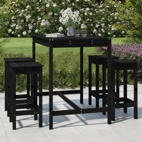 3154749 vidaXL Set mobilier bar de grădină, 5 piese, negru, lemn masiv de pin