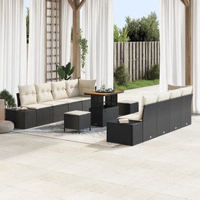 Set de canapea de grădină vidaXL 11 piese cu perne Negru Poliratan Acacia