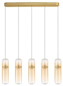 Lustra moderna cu 5 pendule LED, Metal, Auriu, Sticla, Amber, Norma