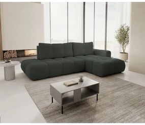 Canapea colțar extensibilă ALMADA, tapițată, cu spațiu de depozitare, în L, dreapta, antracit