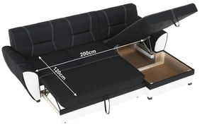 Colţar, piele ecologică albă/material textil negru, model dreapta, MARUTI