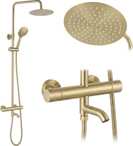 Coloana de dus cu termostat Lungo Diamond Gold Brush
