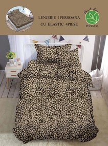 Set Lenjerie De Pat 1 Persoana, 4 piese, cu ELASTIC - Leopard