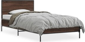 vidaXL Cadru de pat, stejar maro, 90x200 cm, lemn prelucrat și metal