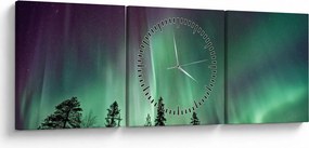 Tablou cu Northern Lights (cu ceas) (90x30 cm)