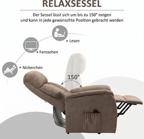 HOMCOM Fotoliu Ridicare Persoane Rabatabil 150° max cu Telecomanda si Suport pentru Picioare, 75x93x110 cm, Maro | Aosom Romania