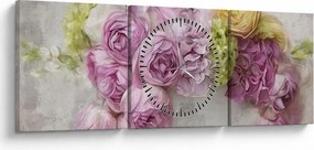 Tablou - Flori pe perete culorile pastel (cu ceas) (90x30 cm)