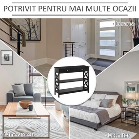 HOMCOM Masa Consola cu 2 Sertare si 2 Rafturi Mobile pentru Intrare si Living 100x30.5x80cm, Neagra