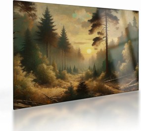Tablou pe sticlă - Soare strălucind prin pădure (70x50 cm)