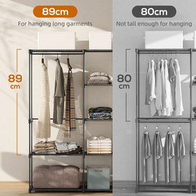 HOMCOM Dulap Garderobă din Material Textil cu 8 Rafturi și 3 Bare pentru Agățat, 182x43x185 cm, Negru | Aosom Romania