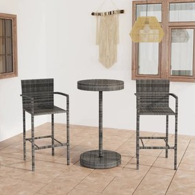 3064770 vidaXL Set mobilier bar de grădină, 3 piese, gri, poliratan