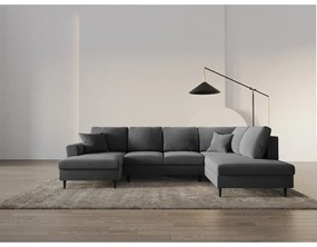 Colțar gri deschis extensibil, cu spațiu de depozitare cu tapițerie din catifea (cu colț pe partea dreaptă-în formă de "U") Kyoto – Cosmopolitan Design