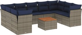 vidaXL Set canapele de grădină cu perne, 10 piese, gri, poliratan