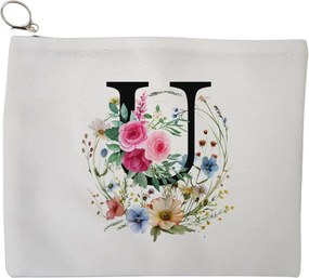 Portfard Cosmetice tip Plic, Cu litera U in Coronita Florala, 23x18 cm, Alb, BEKZ®