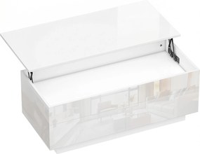 HOMCOM Masă de cafea reglabilă pe înălțime, masă modernă de living cu spațiu ascuns și 2 sertare, Alb lucios | Aosom Romania